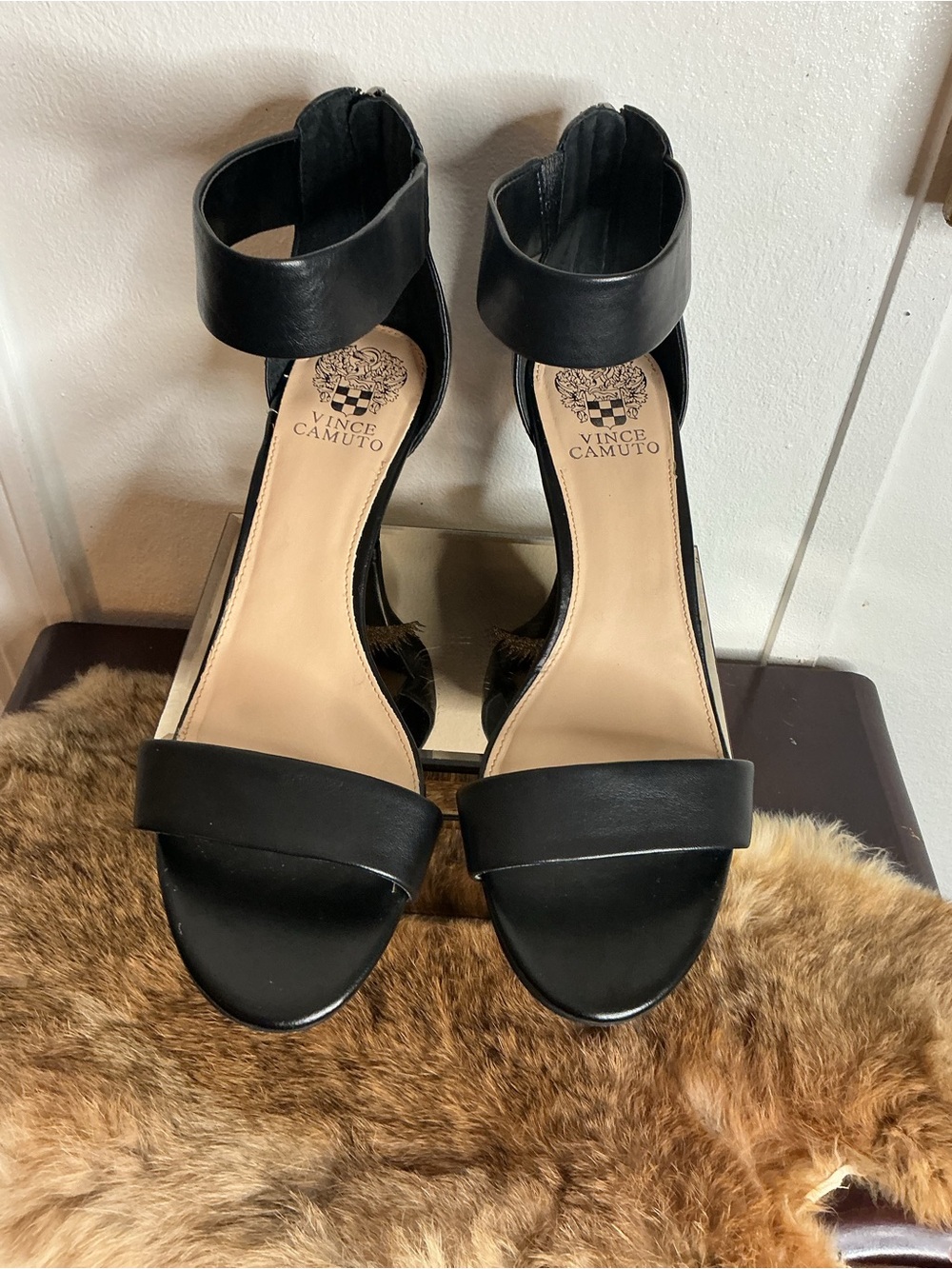 Vince Camuto Black Open-Toe Ankle-Strap Heels